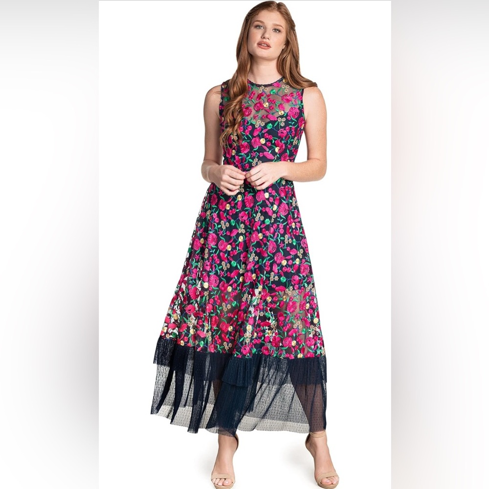 Dress the Population Floral Maxi Dress - Pink and Blue